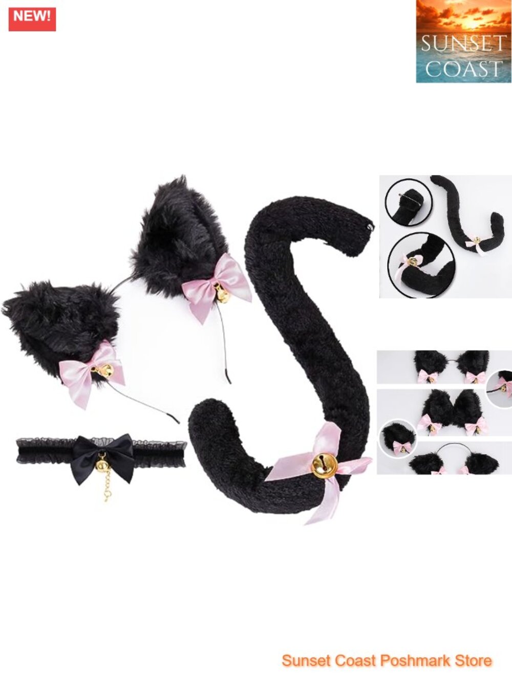 Cat Ears Tail Choker 3PC Set Cosplay Costume Polyester Acrylic One Size